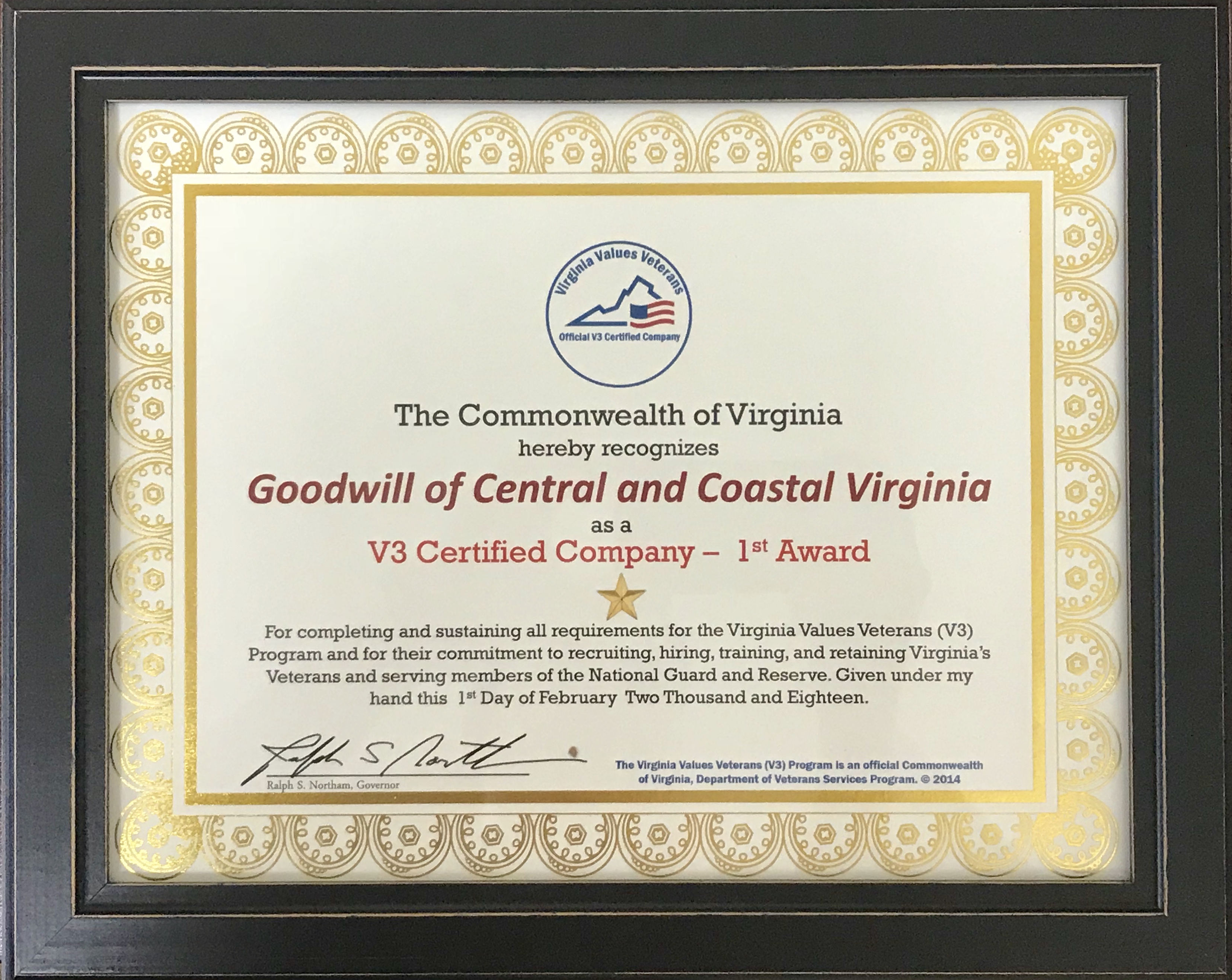 Goodwill Earns Distinguished Virginia Values Veterans Certification