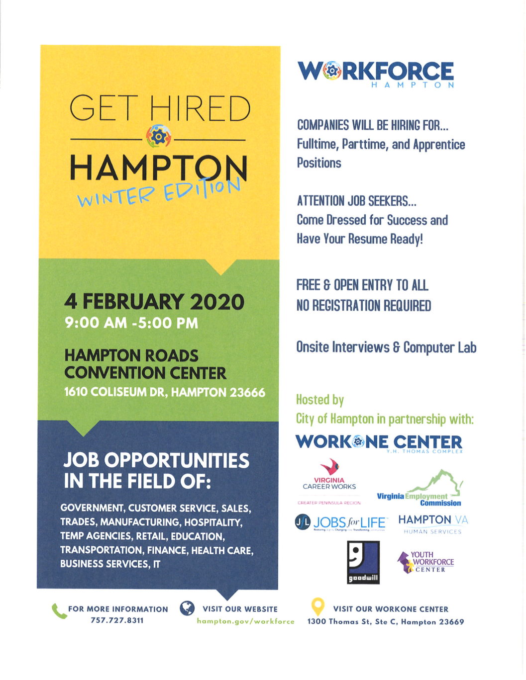 GET HIRED Hampton Job Fair Convention Center Goodwill of Central